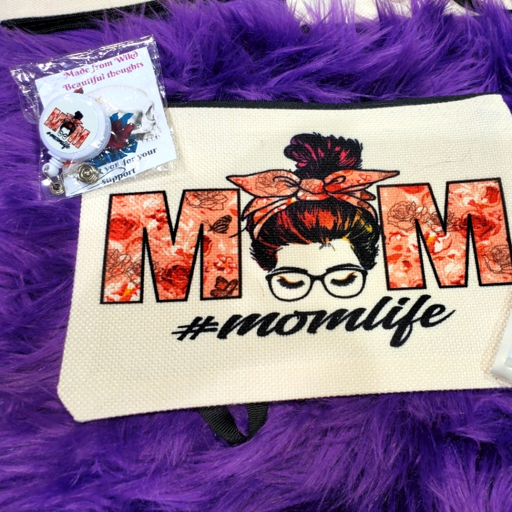 CUSTOM MADE MAKEUP BAG, Phone grip and Badge Reel